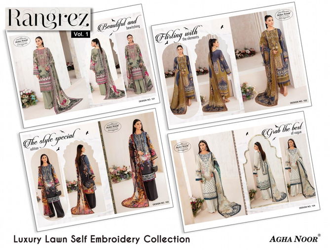 Rangrez Vol 1 By Agha Noor Lawn Cotton Pakistani Dress Material Wholesale Price In Surat